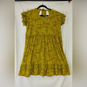 Anthropologie NWT Chartreuse Ruffle Sleeve Mini Dress, womens size small